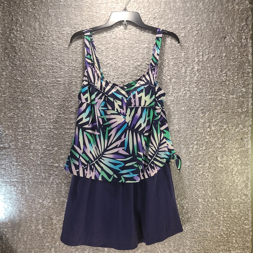 Maxine Tropical Swim Dress One Piece Size 16 Lined Nylon READ